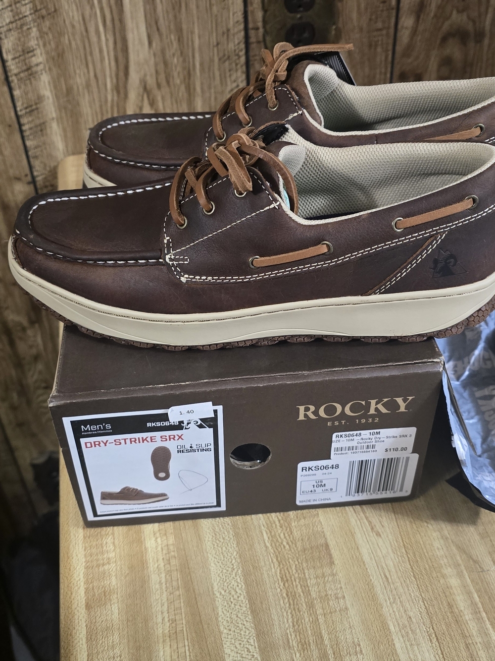 Rocky Men's 10 M Brown Leather Boat Shoes with Cream Sole NWT